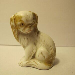 old 1880 Germany 1.5" tall Miniature white / gold accents Dog Statue